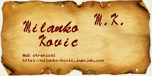 Milanko Ković vizit kartica